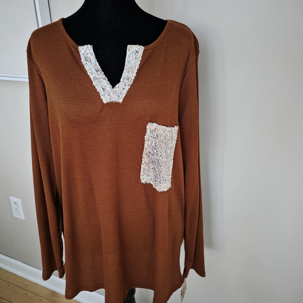 BiBi Rust Long Sleeve Top with Silver Details